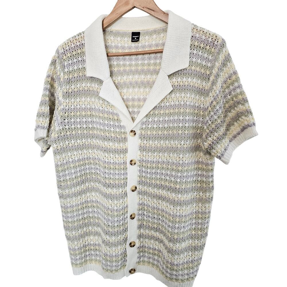 Crochet Cardigan Women Large White Knit Pastel Y2K Cottage Boho Preppy Granny